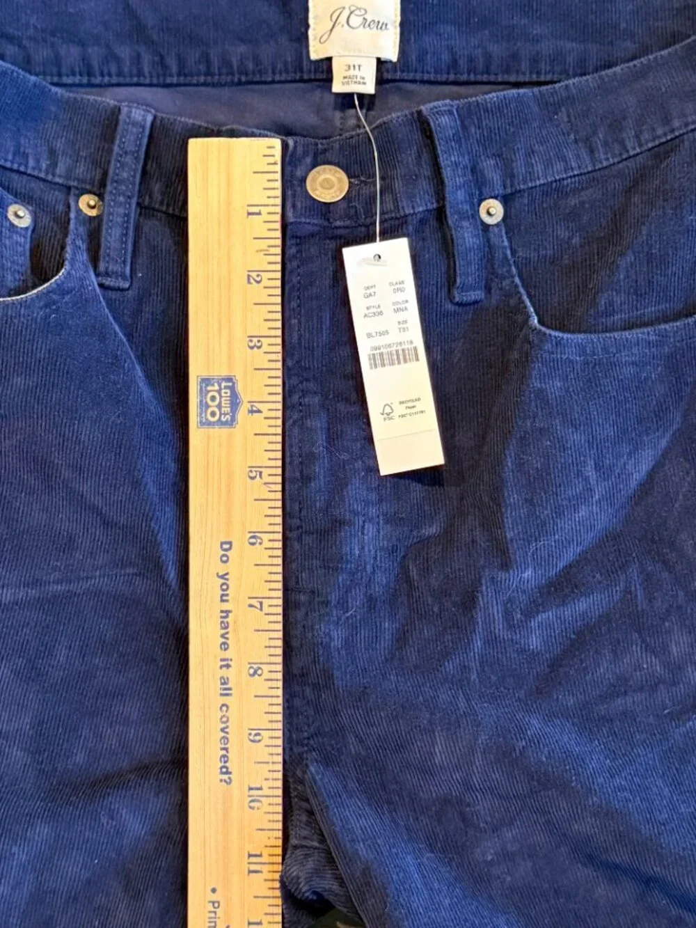 J.Crew Vintage Slim Straight Corduroy Pants Navy Blue Men’s 31T NWT